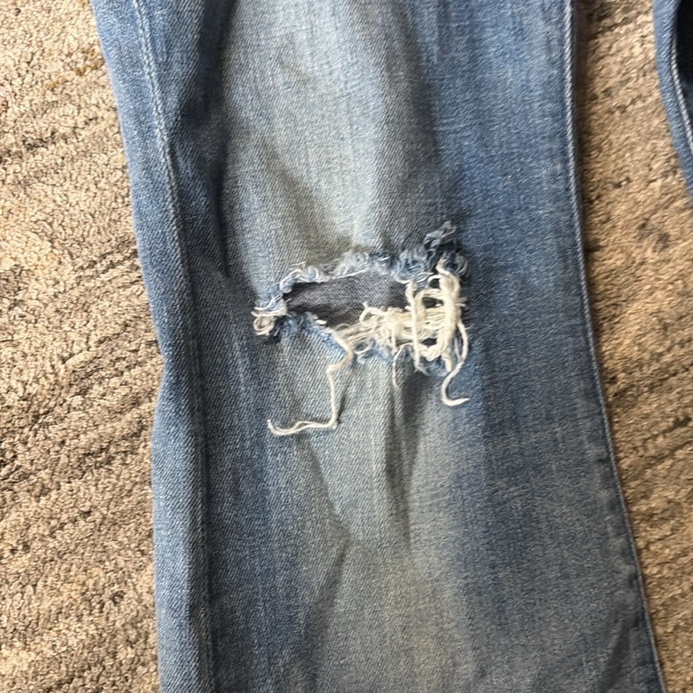 MOTHER Blue Distressed Flare Jeans - Picture 5 of 8